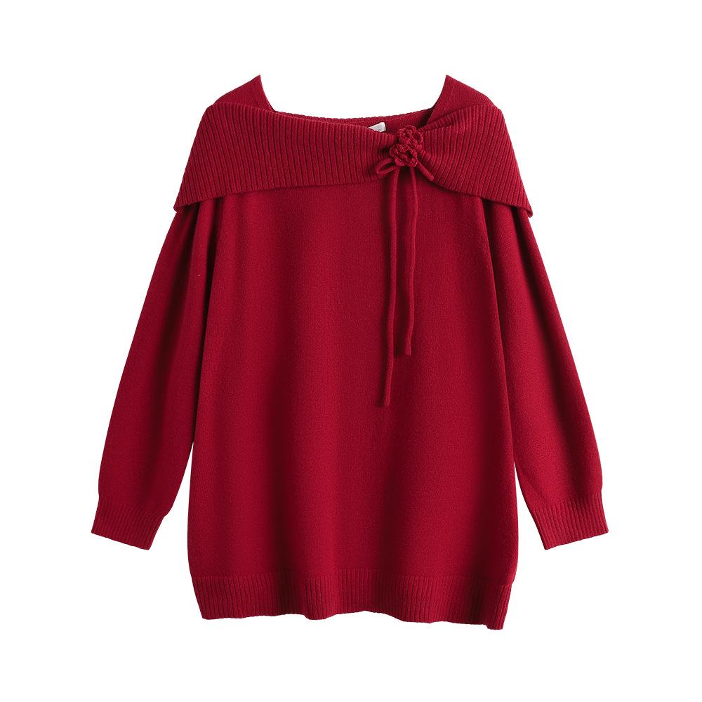 

Plus Size Japanese Style Off-the-Shoulder Knit Top for Women (130-320 Jin) – Winter 2025 Arrival 3XL (160-190 jin)