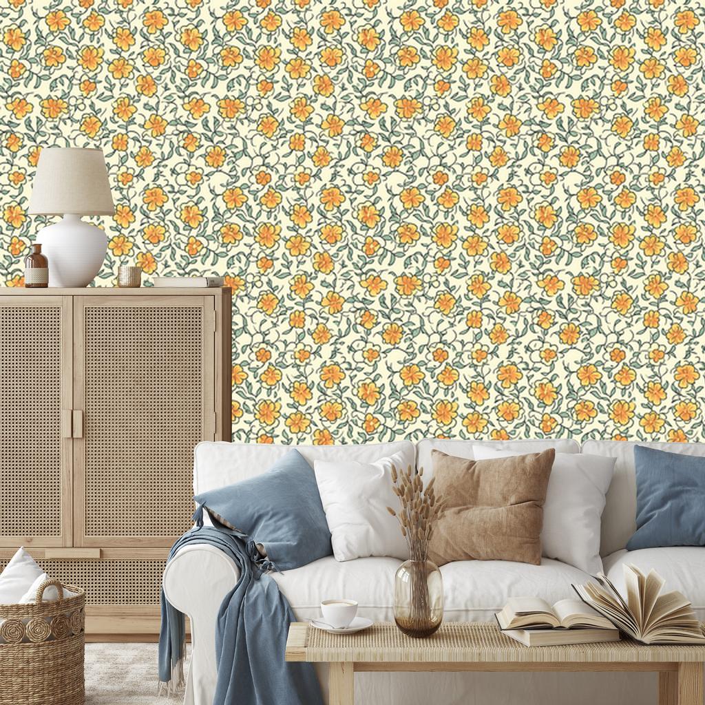 Beige, Cream and Gold Flowers Wallpaper for Living Room and Bedroom 50x1000