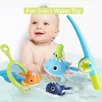 Baby Bath Toys Magnetic Baby Fishing Toy with Fishing Rod Cute Swimming Whales Toddler Infant Bathtub Pool Toys