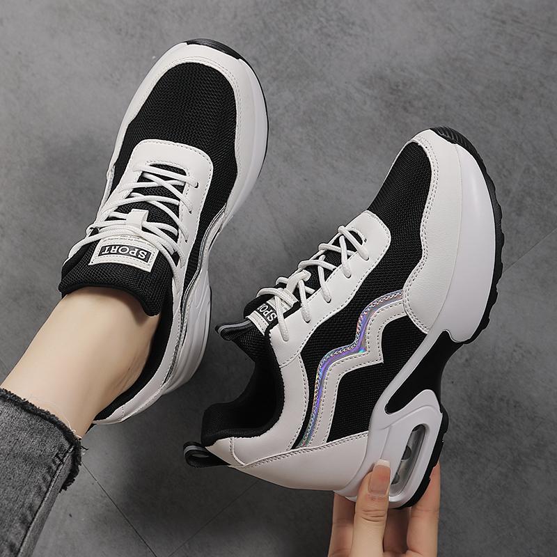 Women’s Platform Sneakers Casual Black White Height Increase Girls Sneakers Plus Size Women’s Elevator Sport Shoes