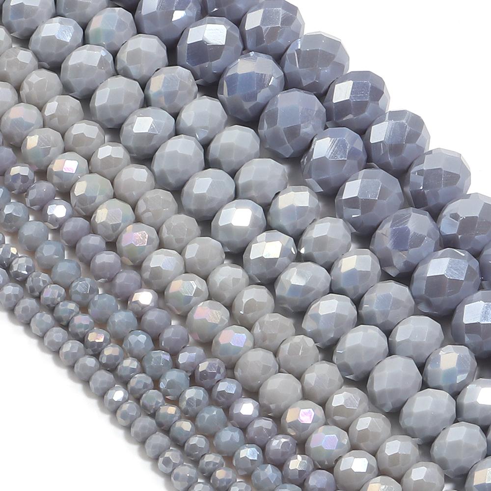 3/4/6/8/10mm Austria Faceted Crystal Beads Grey Porcelain Glass Loose Spacer Beads For Jewelry Making DIY Bracelets Necklace