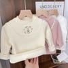 Winter Girls Warm Pullover 2-8 Years Old Children Plush Half High Collar Top Girl Embroidered Knitted T-shirt