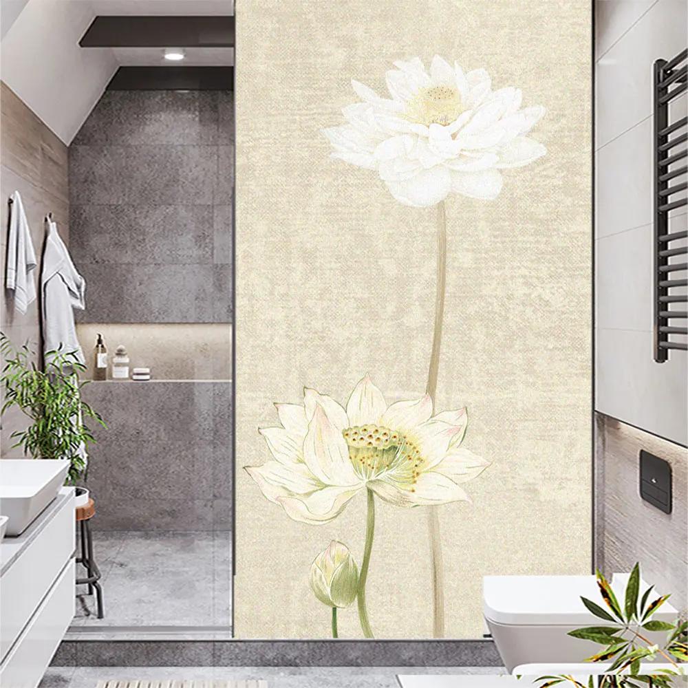 Static Cling Window Film Privacy Lotus Flower Frosted Glass Sticker UV Blocking Heat Control  Window Tint for Homedecor