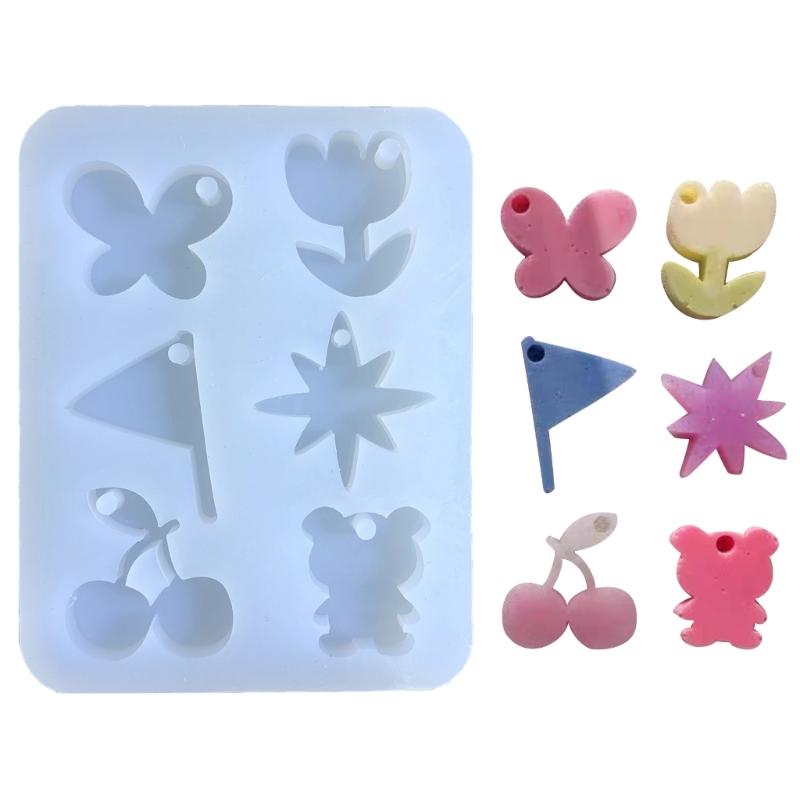 Flower Bear Keychain Silicone Mold Keychain Charm Epoxy Resin Mold Casting Mold with Hanging Hole for DIY Crafts Making 1