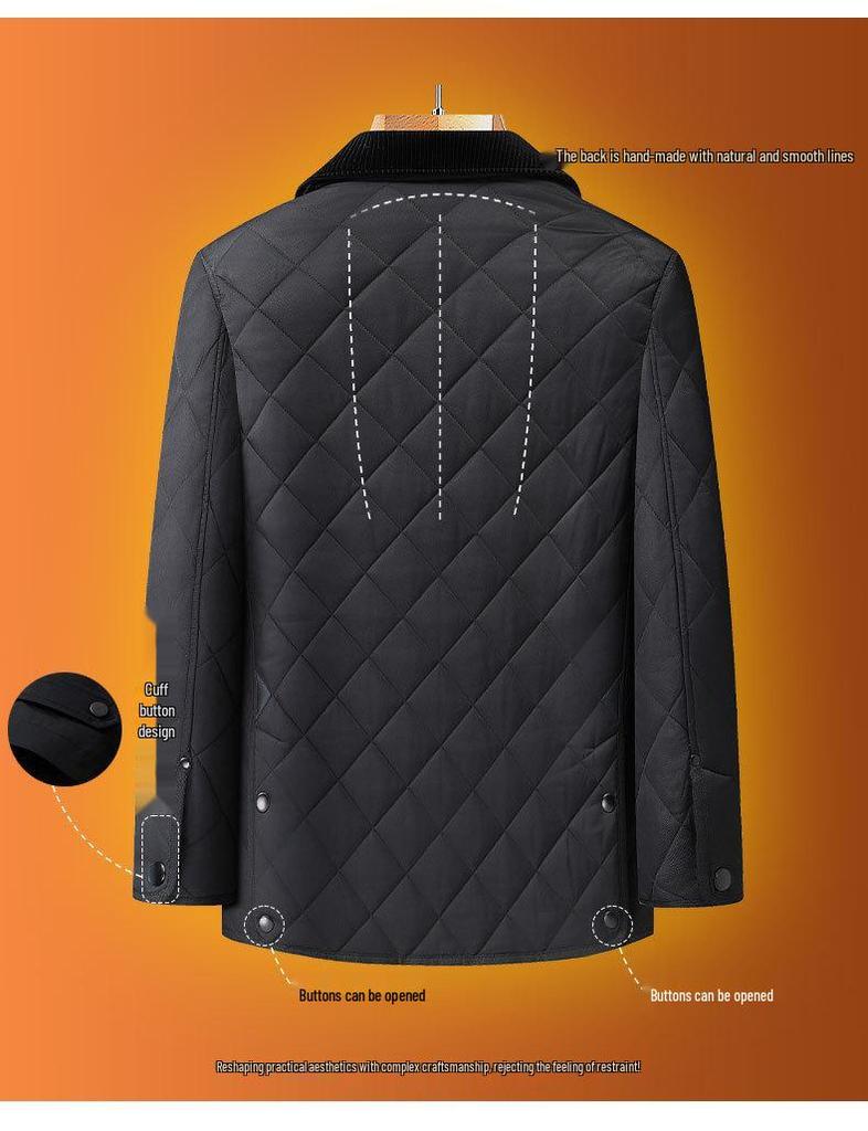 Men's Plus Size Quilted Diamond Pattern Cotton Jacket, Autumn/Winter 2025