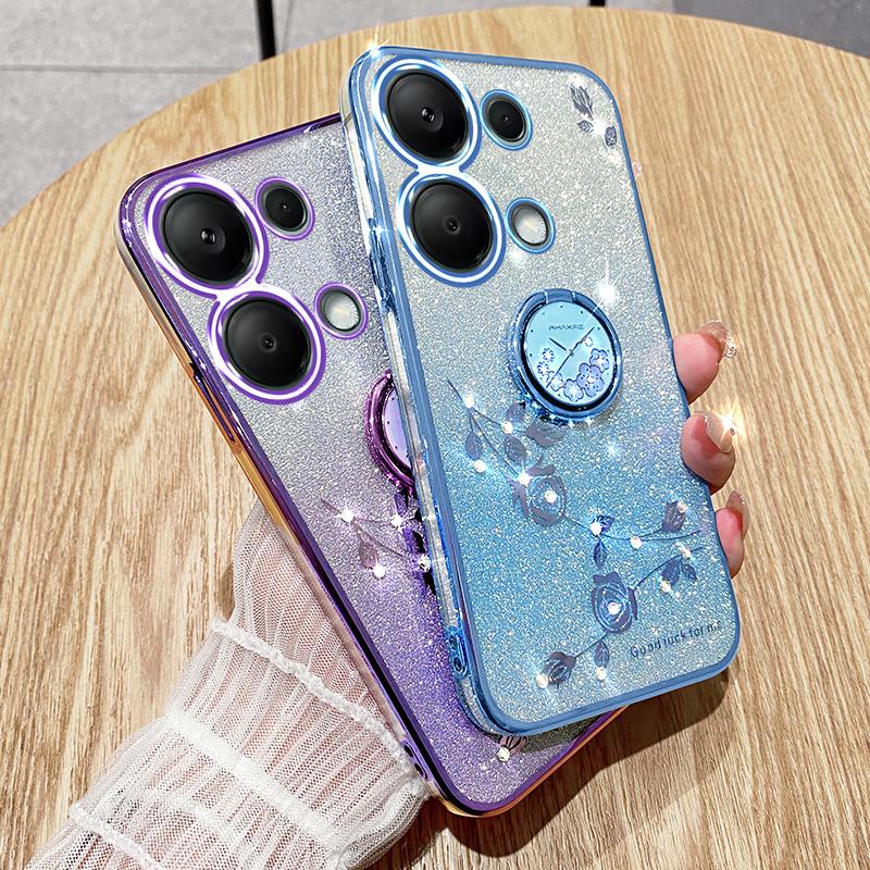 KADEM For Xiaomi Redmi Note 13 Pro 4G/Poco M6 Pro 4G Phone Case Rhinestone Decor Ring Kickstand TPU Cover