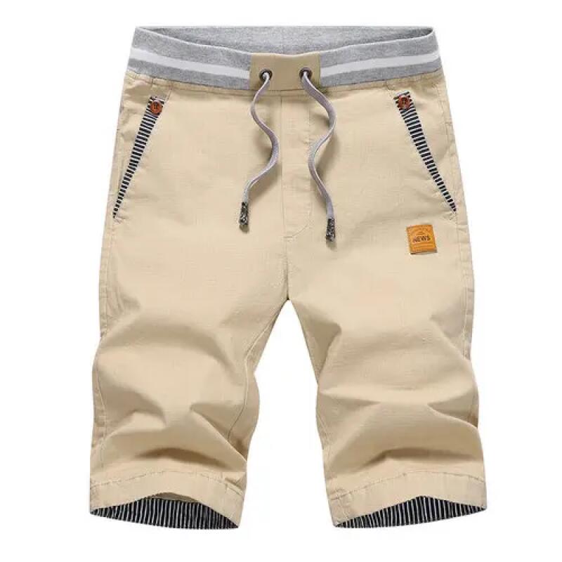 FX Men Zomer Casual Shorts Heren Katoenen Cargo Shorts Elastische Taille Trekkoord Strand Boardshorts 3XL kaki