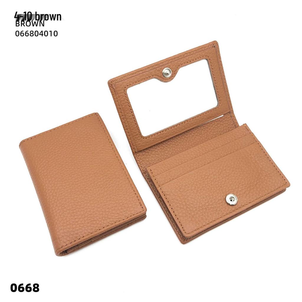 Premium Leather Card Holder: Unisex Cowhide Business Case with Mirror Window, Snap Closure & Coin Purse.