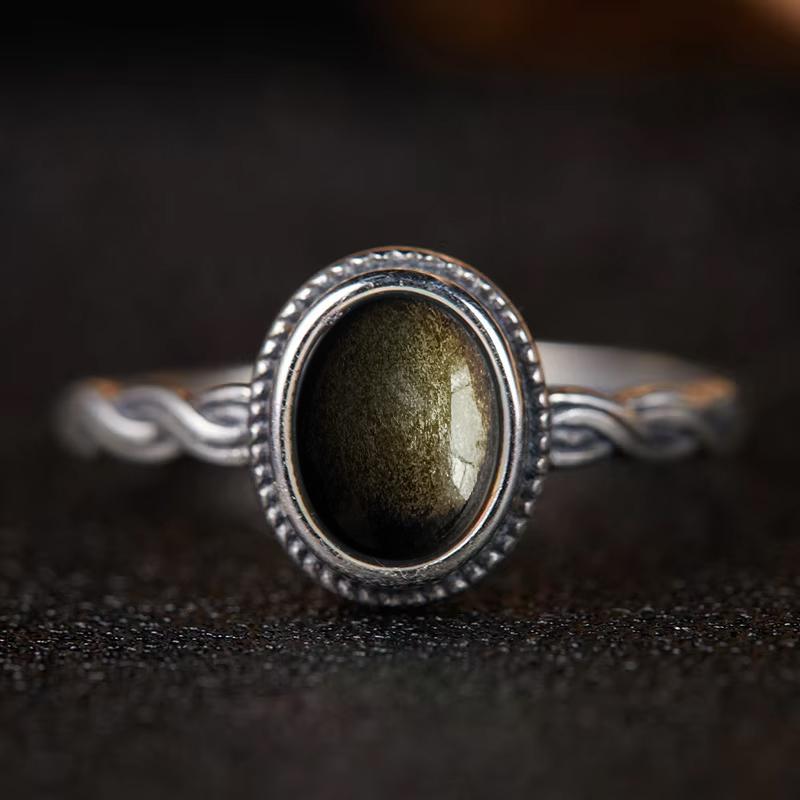 Pierścionek ze srebra sterlingowego z czarnym onykssem Vintage Prosty minimalistyczny styl Okrągły kształt Kamień naturalny Czarny pierścionek Biżuteria dla kobiet