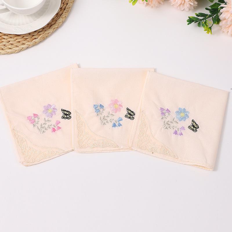 Luxuriöses 60er-Pack Damen-Taschentücher aus reiner Baumwolle mit Schmetterlingsspitzenstickerei