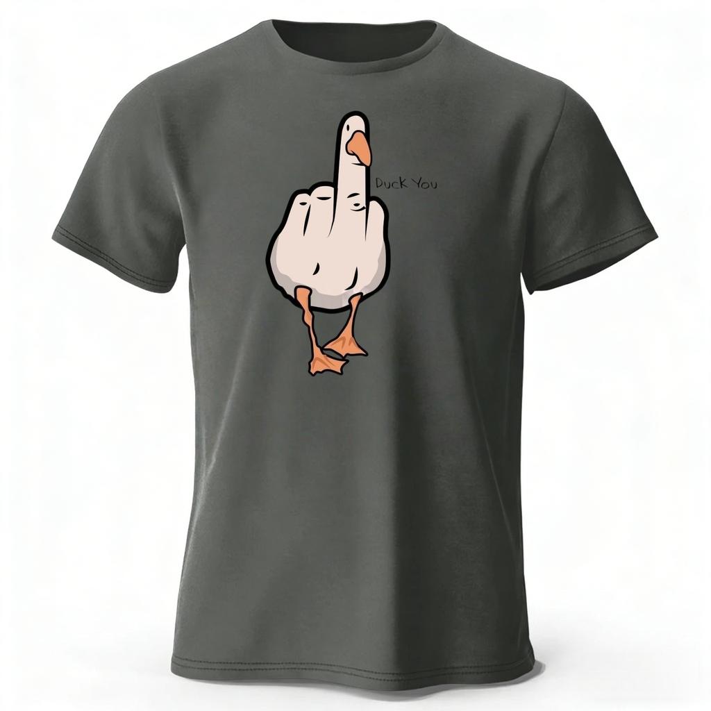 Men's Funny Middle Finger Duck Latest Pure Cotton Sports Short Sleeved Running Fitness Plus Size Loose T-shirt Street Daily Top