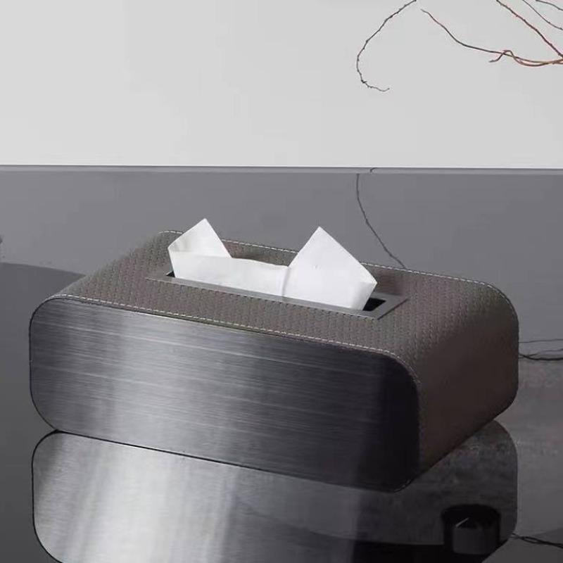 Metal Tissue Box Leather Simple Creative Storage Tissue Paper Case Elegant Rectangular Napkin Box Home Table Tissues Organizer