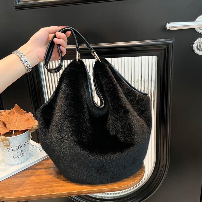 Leopard Print Tote Bag for Women, Soft Handheld Plush Shoulder Bag, Stylish Fall Winter Crossbody Purse & Shopper Bag