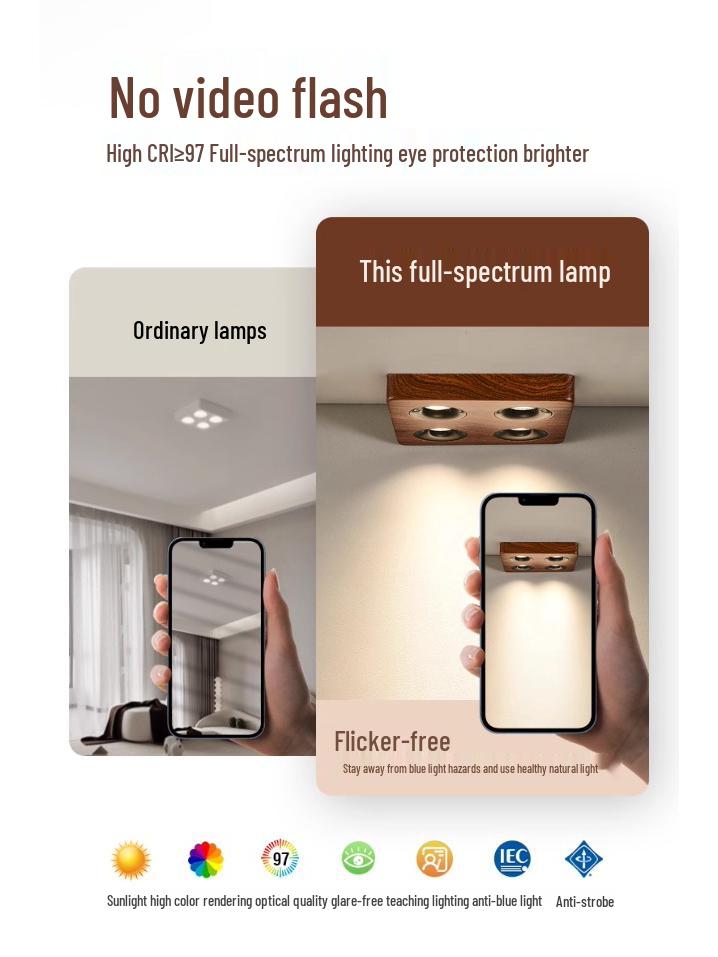 Chinese Walnut Wood 4-Head LED Gimbal Downlight for Living Room/Bedroom - Anti-Glare Design