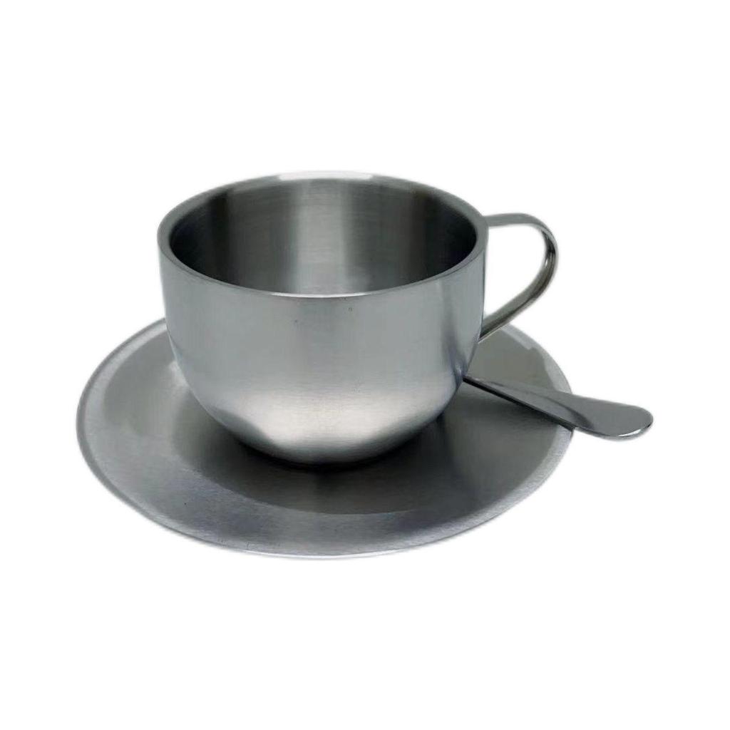 Stainless Steel Coffee & Tea Cup with Saucer and Spoon