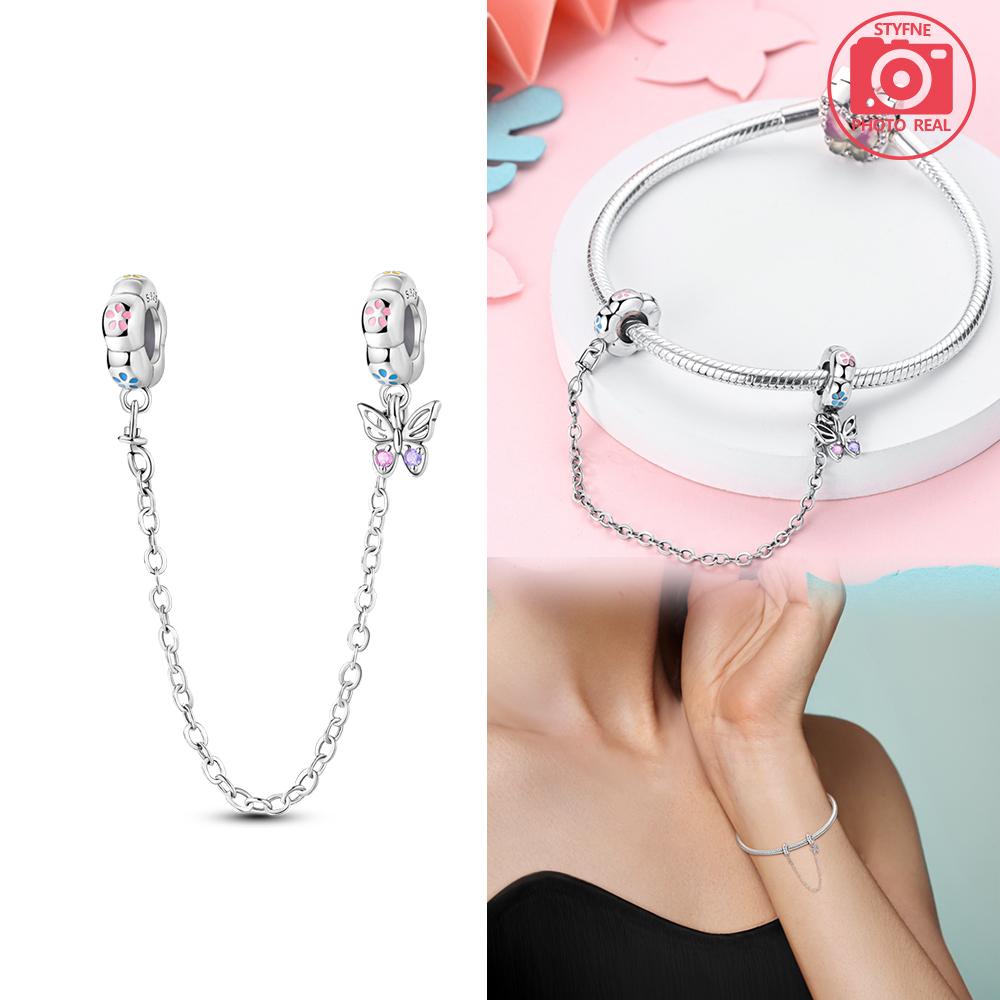 New Copper Colors Pink And Purple Butterfly Safety Chain Pendant Fit Copper Colors Original Bracelets Diy Birthday Jewelry Gift