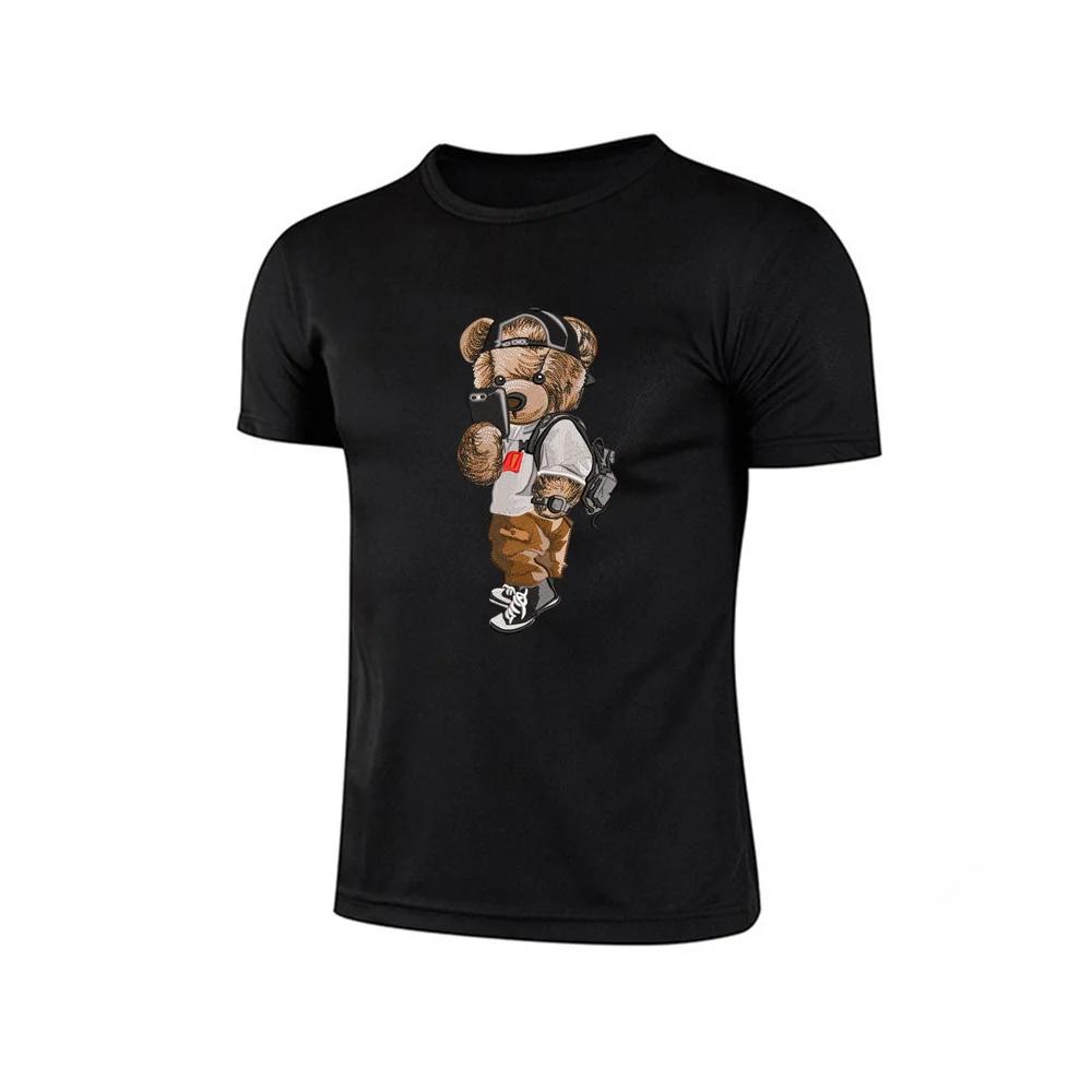 Summer Casual Graphics T Shirts For Men Fashion Streetwear Cartoon Bear Print T Shirt Harajuku Short Sleeve Tops Tees Men Clothi