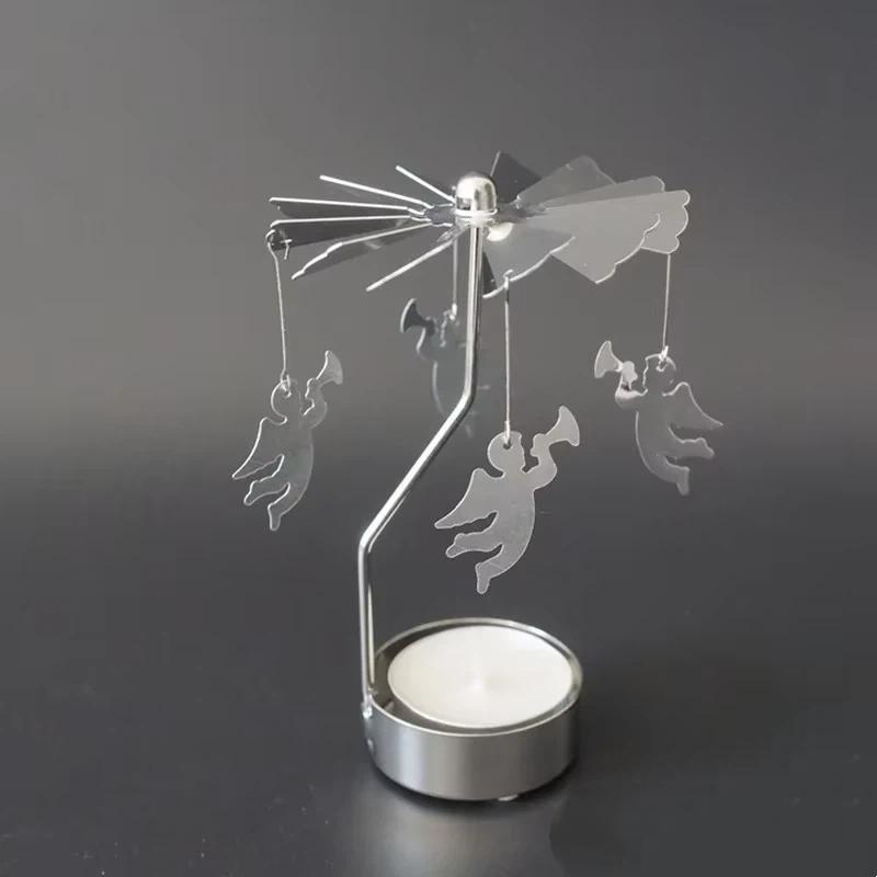 Christmas Carousel Candlestick Ornament Alloy Horselight Rotating Candlestick Decor Holiday Candlelight Dinner Desktop Ornament