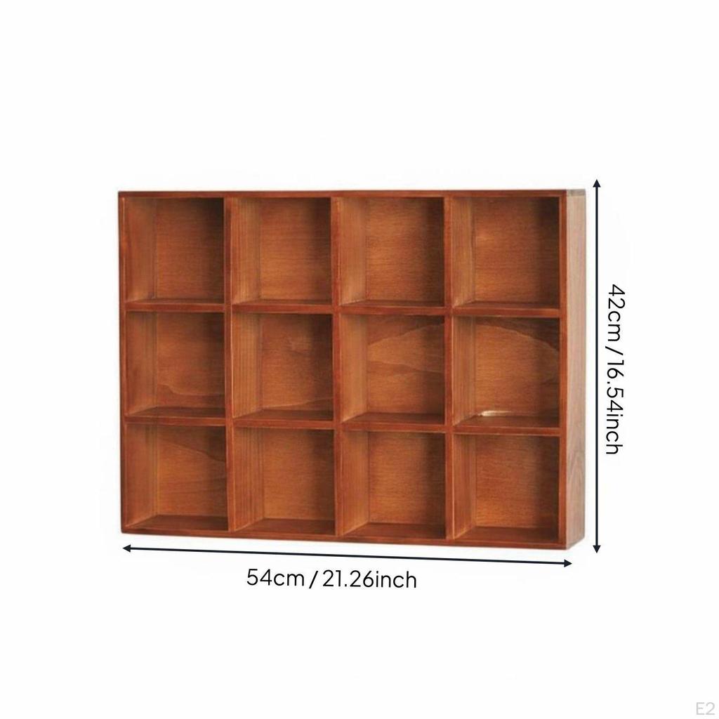 12 Compartment Wooden Shelf Wood Wall Mounted Cubby for Collectors 12grid