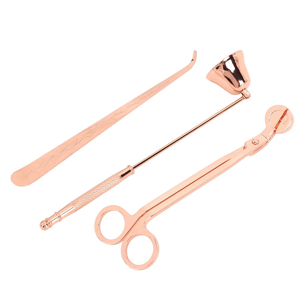 3pcs Candle Wick Trimmer Set Wick Trimmer Candle Snuffer Wick Dipper Stainless Steel Candle Accessory Set Rose Gold