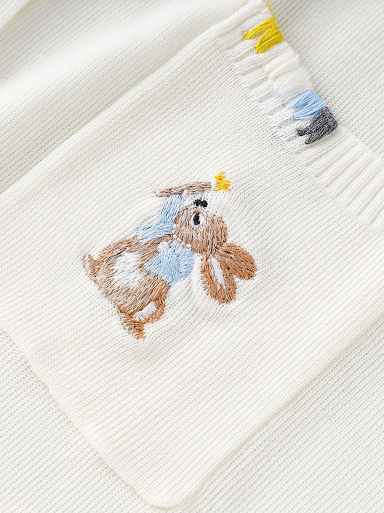 French Fun Little Rabbit Embroidery Knitted Tencel Cardigan - Women's Casual Short Sleeve Top