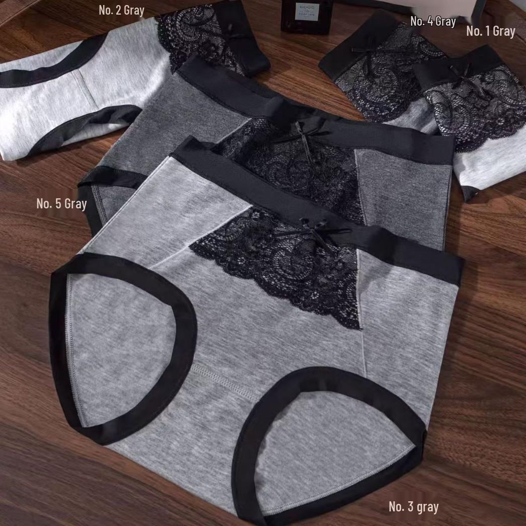 

Women s Plus Size Grey Triangle Panties with Lace and Colorful Bamboo Yarn Patchwork Gray No. 2