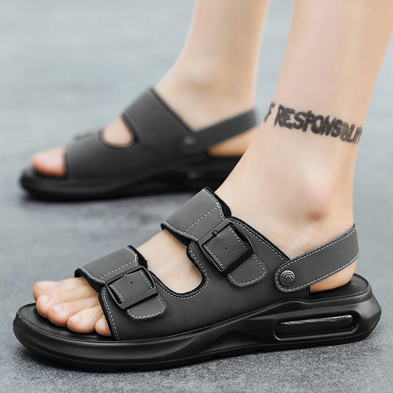 New Summer Men Buckle Sandals Breathable Leather Men Beach Flip Flop Brand Men Casual Shoes Comfortable Slip-on Men's Shoes Air
