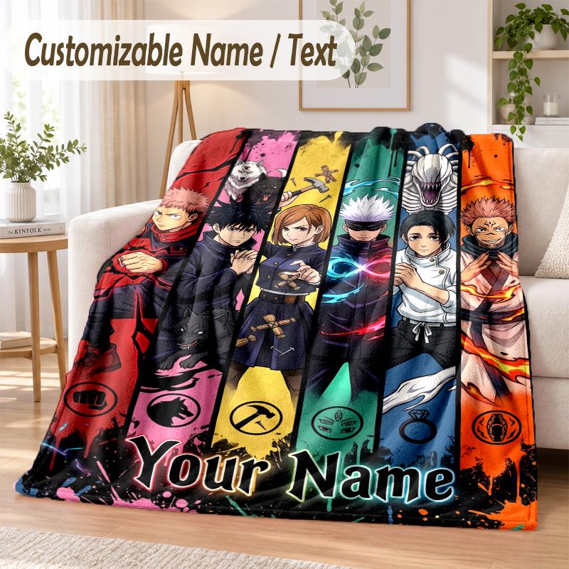 Jujutsu Kaisen Custom Name Flannel Throw Blanket Soft Warm for Sofa Bed Indoor Home Use