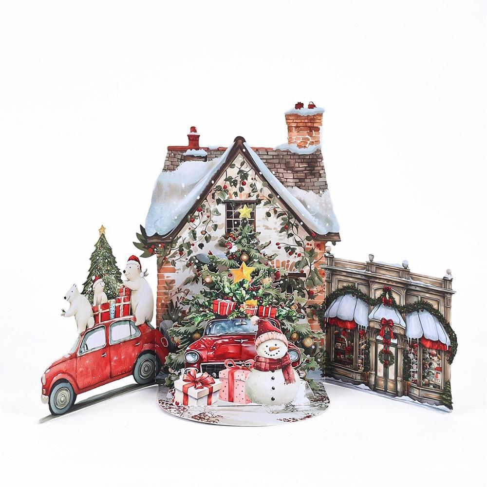 Multicolor Christmas Greeting Cards Santa Xmas Tree 3D Christmas Card  Christmas Season