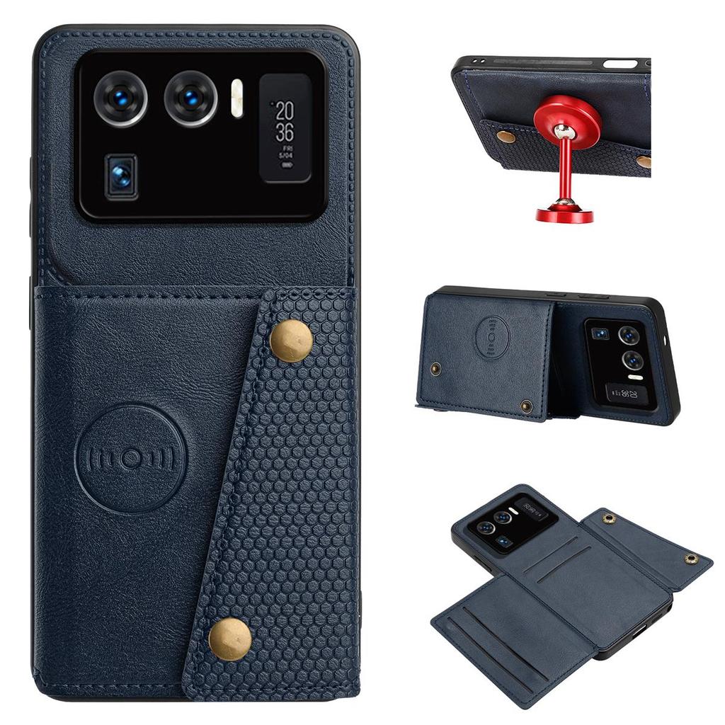 PU Leather Wallet Phone Case for Xiaomi 11 Ultra Multiple Card Slots Dual Metal Button Closure Shockproof Full‑Body Protective Cover