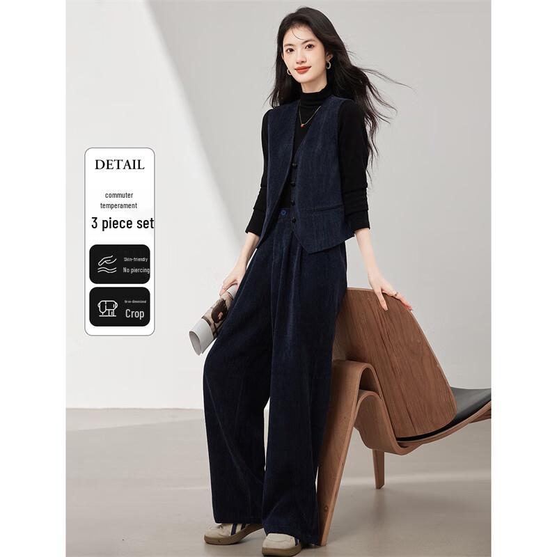 Women s Chenille Vest & Wide-Leg Pants Three-Piece Set M
