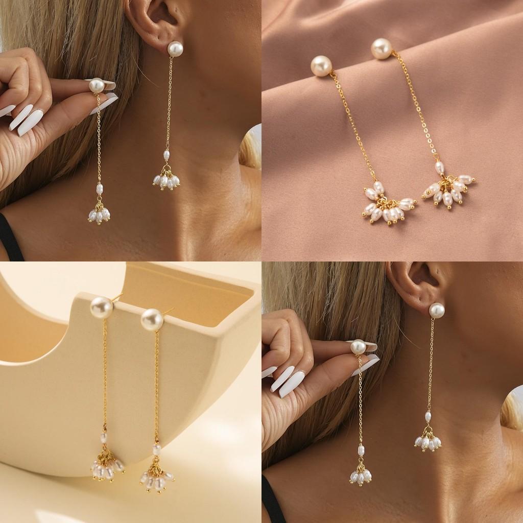 Stylish Pearl Dangle Earrings Gold Geometric Tassel Earrings For Women Fashion 2023
