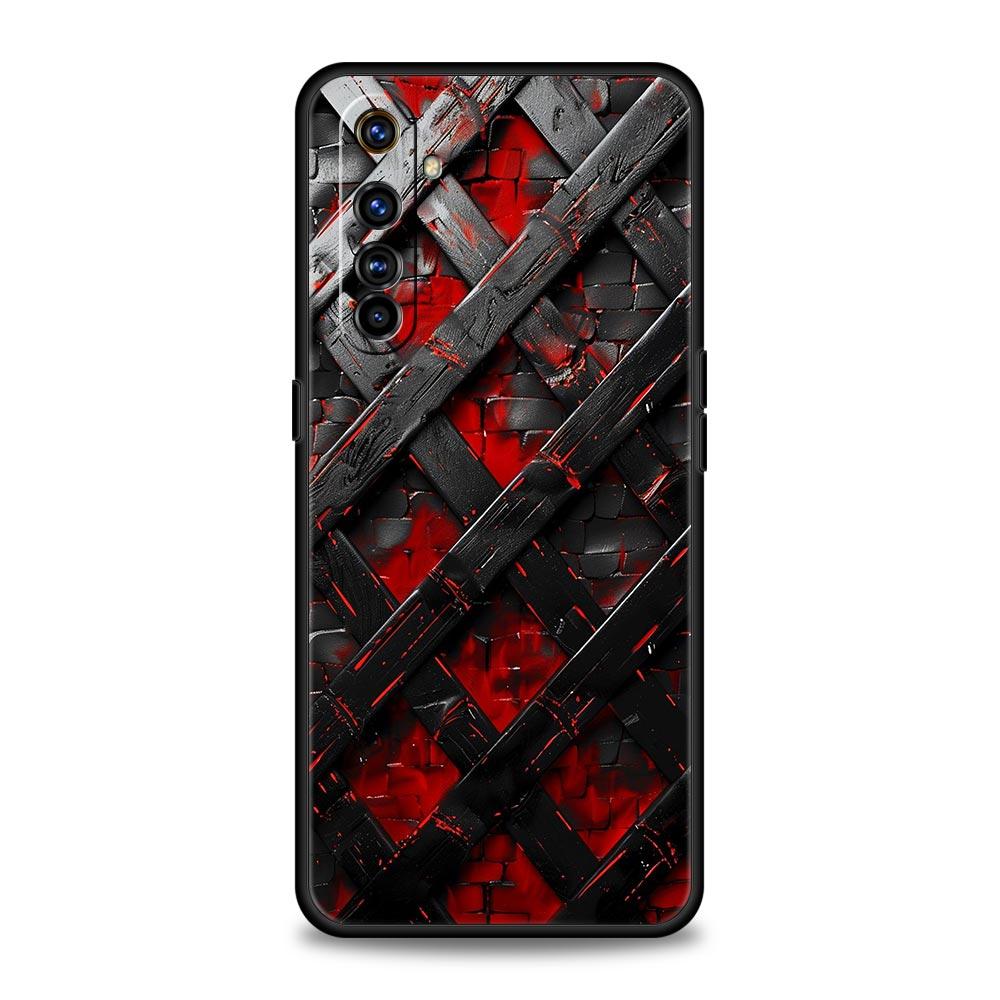 Black Red Ripple Art Soft TPU For Realme 13 12 11 10 9 Pro Plus GT3 GT2 C21 C25 C35 C53 C55 C67 Pro 5G Phone Case Cover Fundas