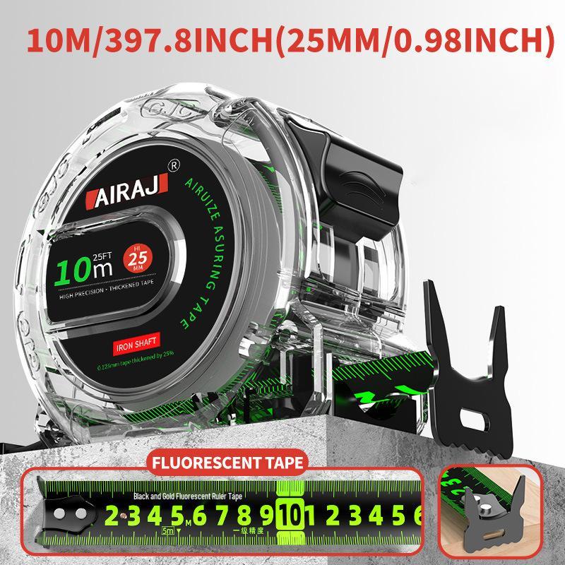 High-Precision 5m/10m Double-Sided Fluorescent Tape Measure - Wear-Resistant, Hardened Steel Ruler for Household Use
