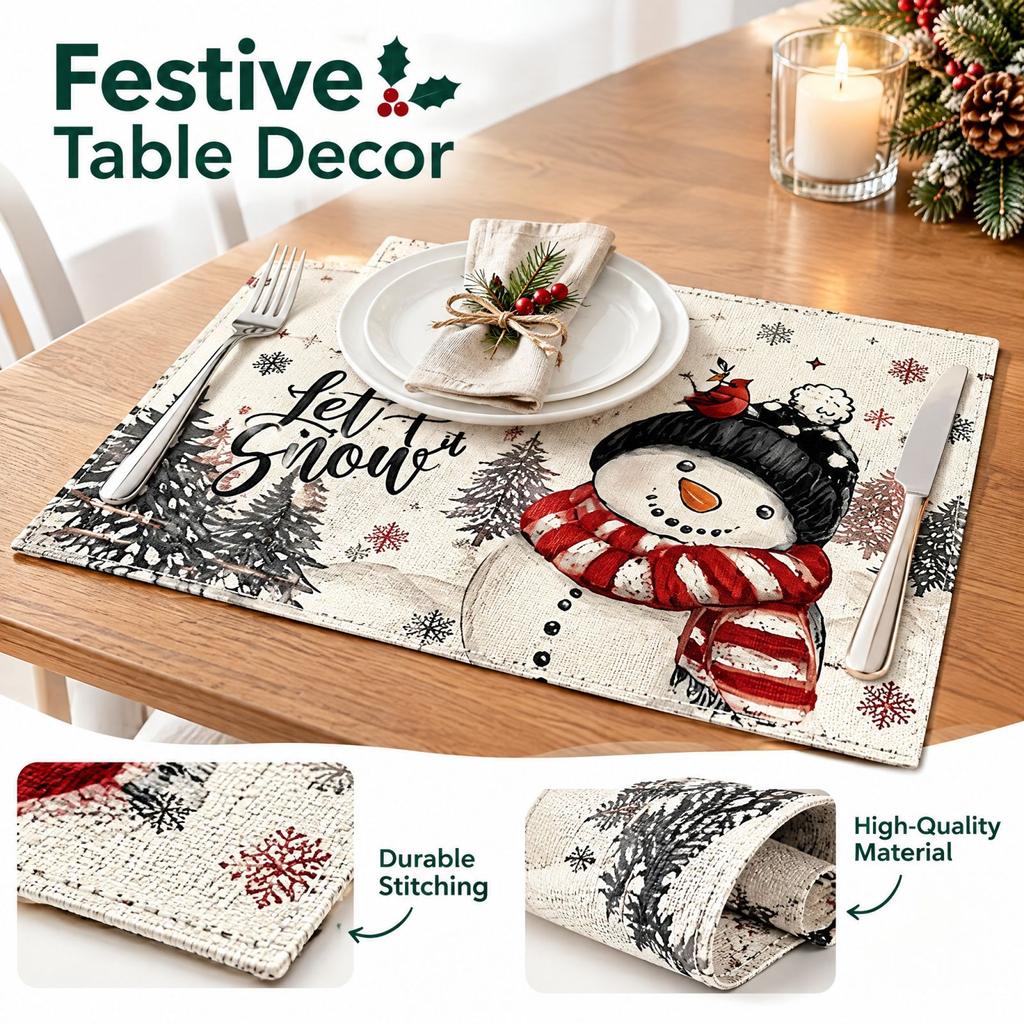 Runner da Tavola Pupazzo di Neve Albero di Natale Decorazione per Tavolo da Cucina e Sala da Pranzo per Feste in Casa, 5 Pezzi