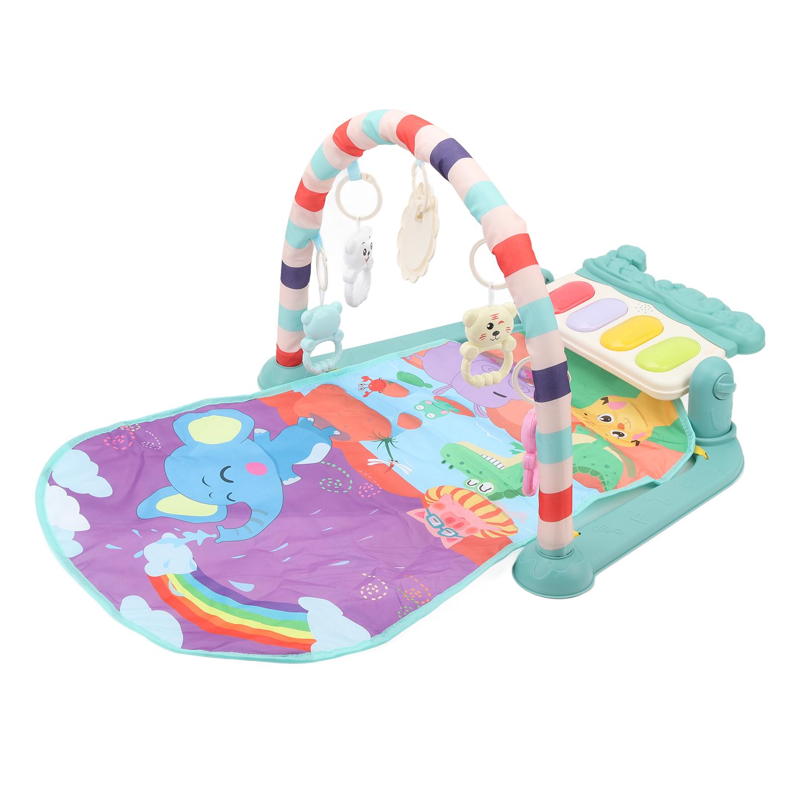 

Детское пианино с пинками, мягкие 5 подвесных игрушек, портативный музыкальный игровой коврик для младенцев со светом для 0-12 месяцев