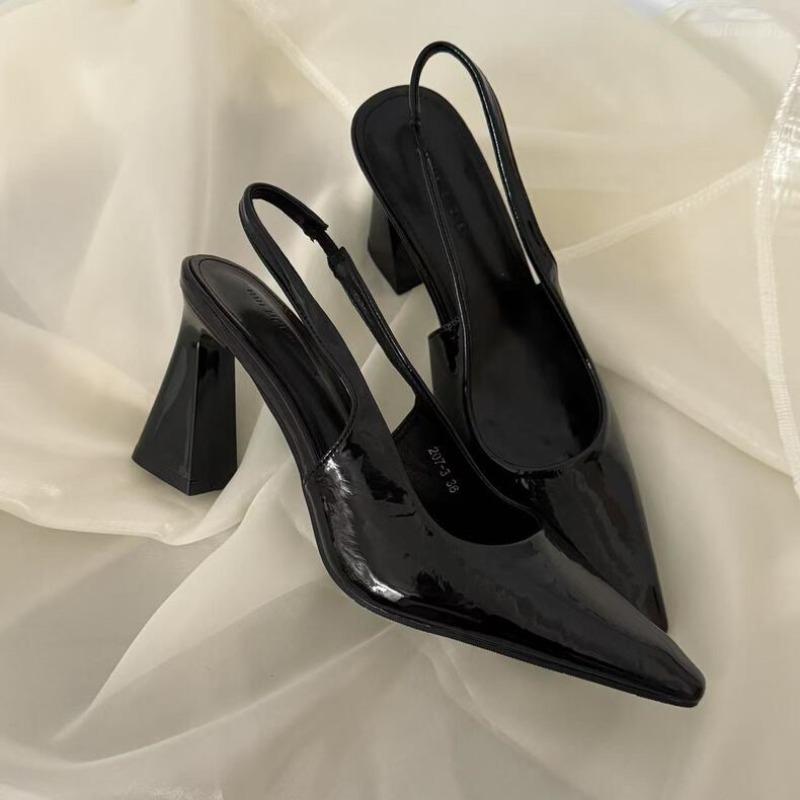 New Women's Sandals Pointed Toe Slingbacks Pumps Wedding Shoes Low Heels Dress Shoes Slip On Black Women Shoes