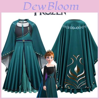 Kinder Frozen Anna Cosplay Kostüm Kleid Umhang Outfit Kostümparty Rollenspiel