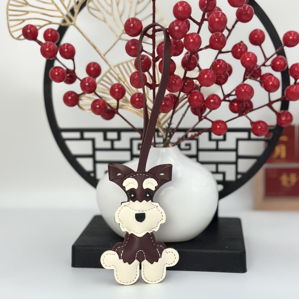 PU leather Schnauzer dog pendant cartoon bag keychain creative pet accessories fashion car pendant