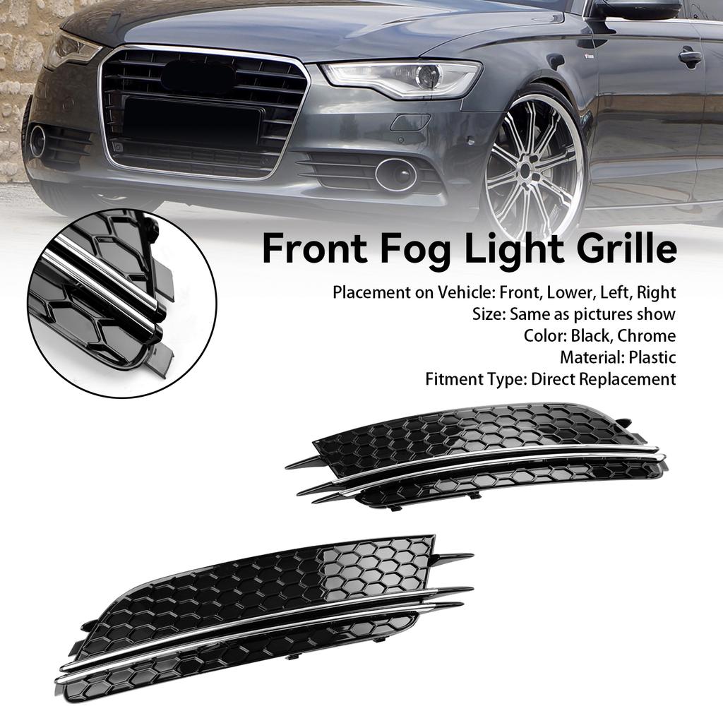 2PCS Front Fog Light Cover Bezel Grill Grille Fit A6 4G C7 2012-2015