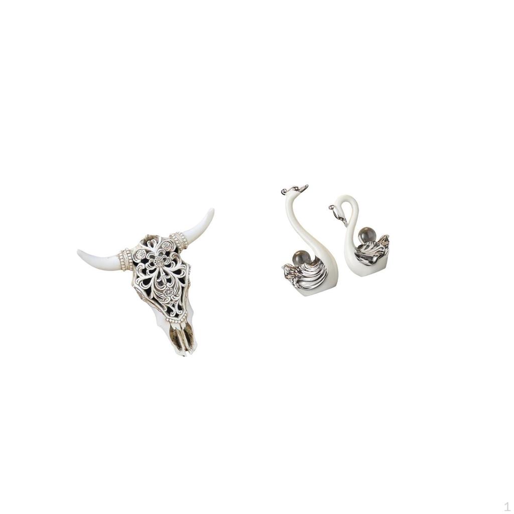 Majestic Bull And Swan Porcelain Wall Hanging Sculpture Unique Animal Art Decor for Office Room