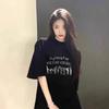 Pure Cotton Hong Kong Flavor Retro Ins Trendy Brand Black Short-sleeved T-shirt Women's Summer New Couple Style Letter Printed Clothes