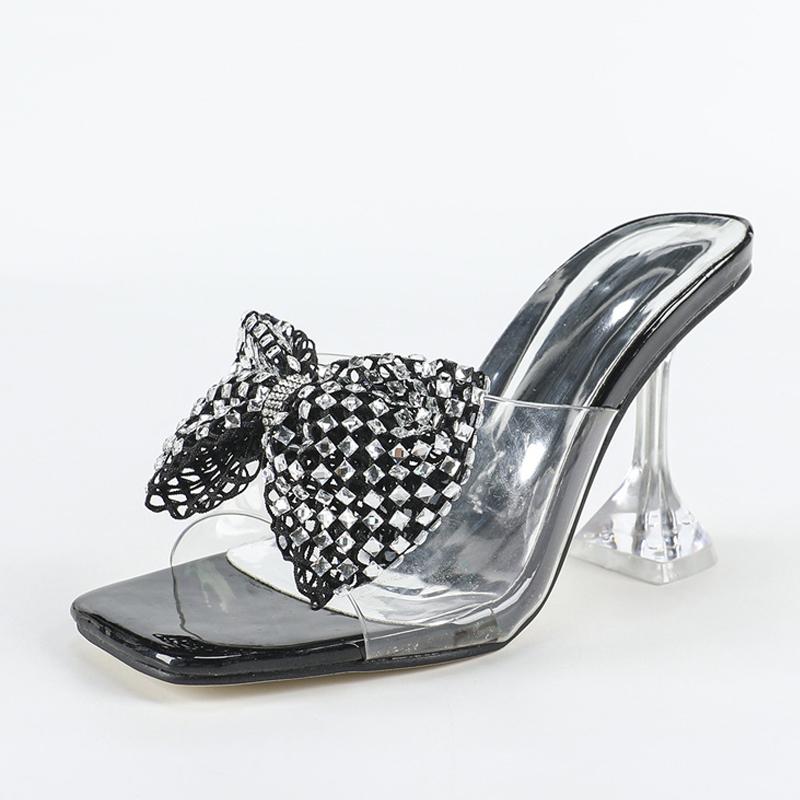 PVC Transparent Slippers for Women Crystal Mesh Butterfly Knot Summer Sandals Clear High Heels Party Prom Shoes
