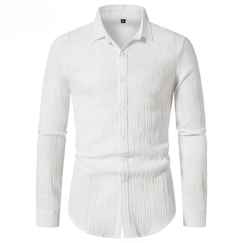 Chemise à revers ondulée en coton et lin pour homme, quatre saisons