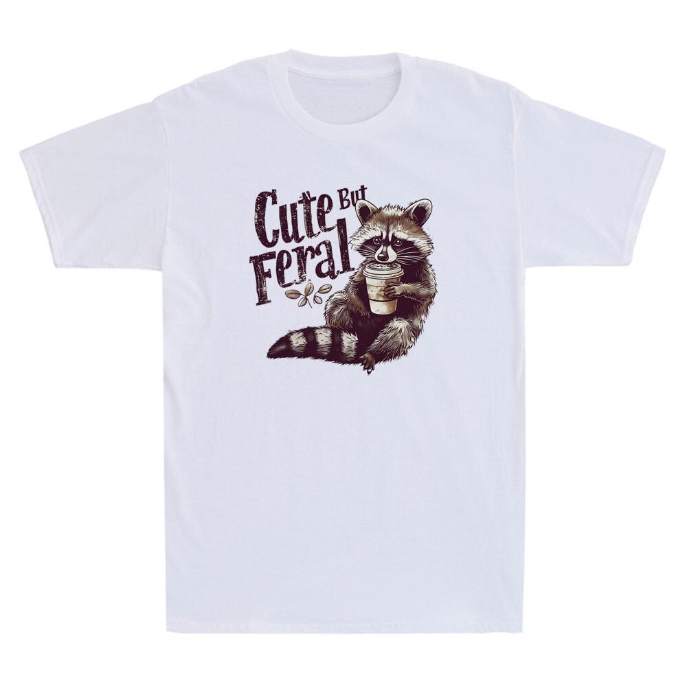 Raccoon Cute But Feral Funny Raccoon Animals Graphic Quote Vintage Men s T-Shirt S