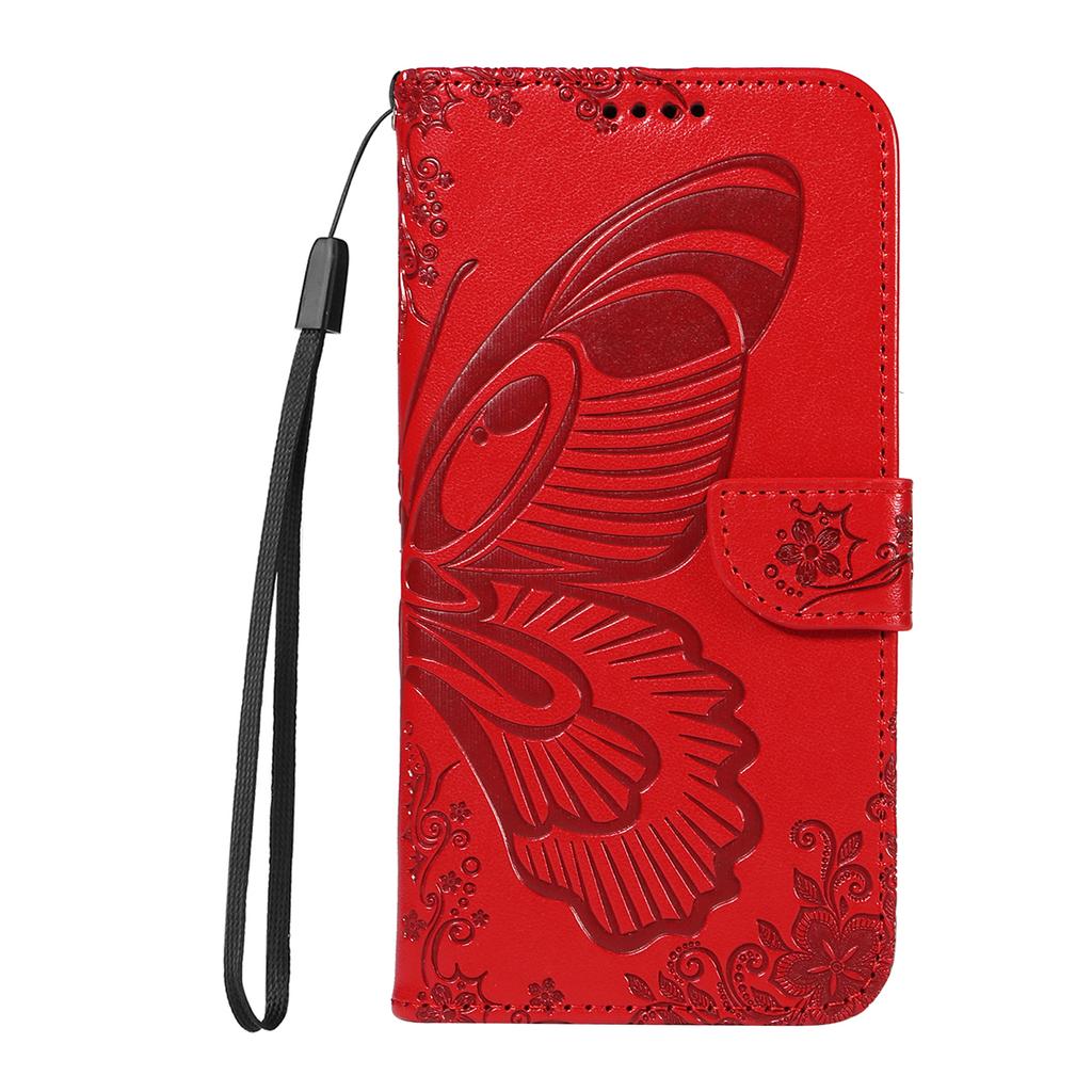 Für Honor 400 5G (Global) Case Schmetterlingsmuster PU-Leder Folio Flip Handyhülle - Rot