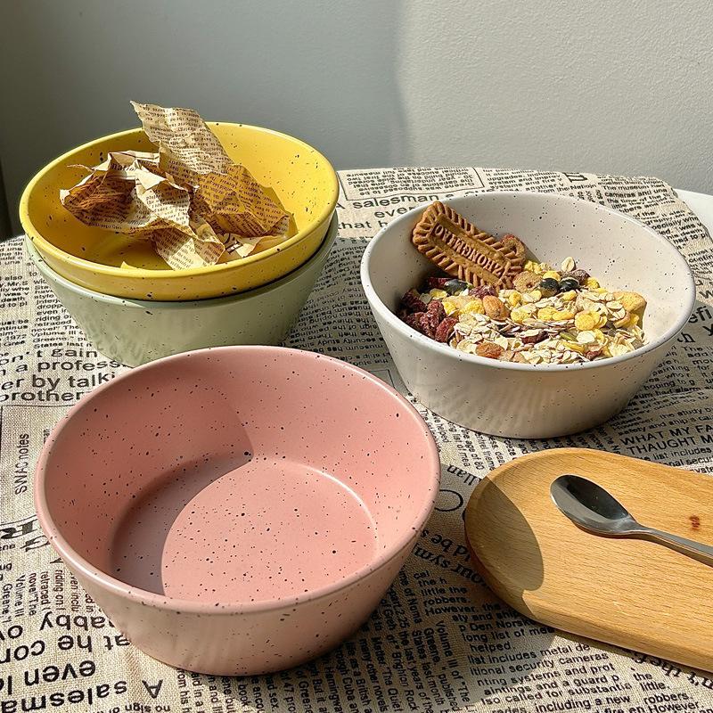Splash Ink Korean Retro Tableware Ins Wind Ceramic Bowl Fruit Yogurt Bowl Oat Dessert Bowl Tableware Large Rice Bowl