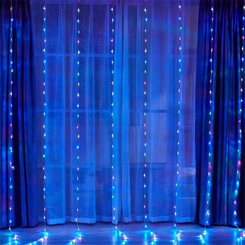 

3Mx3M 320LED Рождество Свадьба Открытый струнный светильник для штор с хвостовой вилкой ЕС/США 110-220 В EU Plug синий