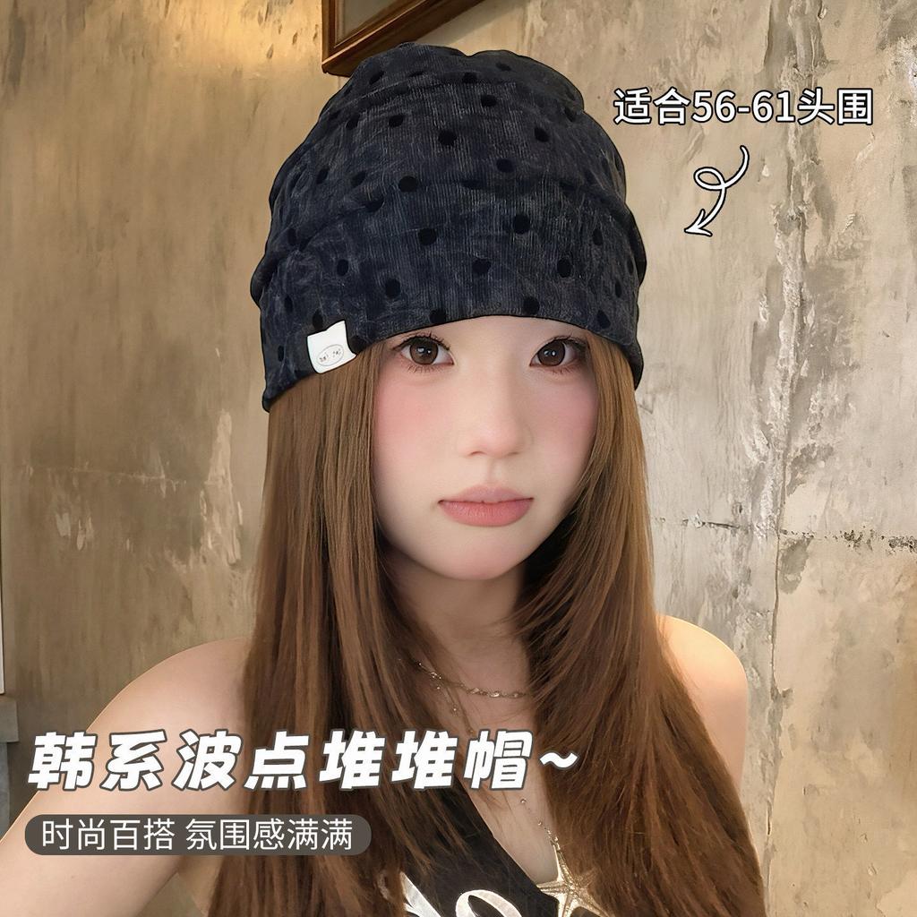 Retro Korean polka dot stacking hat summer hat women's new thin face small cold hat headgear