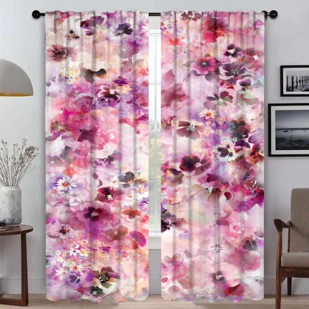 Zasłony kuchenne do salonu Kwiaty Zasłony do wnętrza domu 2 sztuki Rolety Tiul do sypialni Dekoracja na Halloween Przegroda